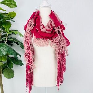 Fuchsia Knit Ruffle Fringe Soft Acrylic Scarf